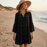 Button Front Lace Trim Beach Dress