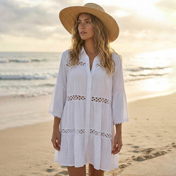 Button Front Lace Trim Beach Dress – Alana Ferr