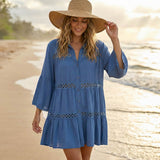 Button Front Lace Trim Beach Dress