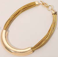 Gold Faux Leather Thread Strand Necklace