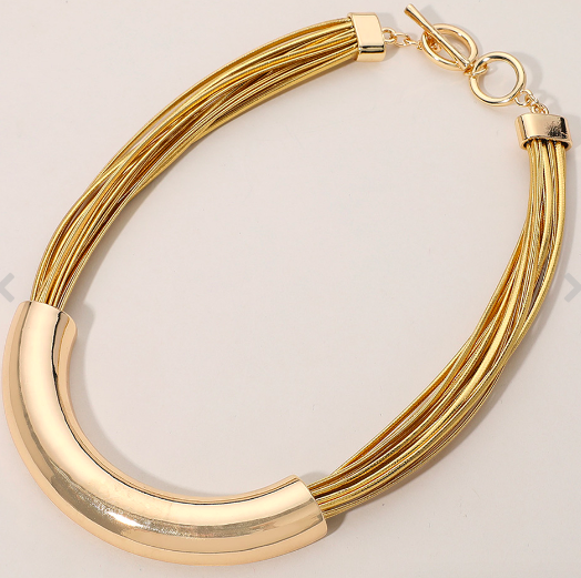 Gold Faux Leather Thread Strand Necklace