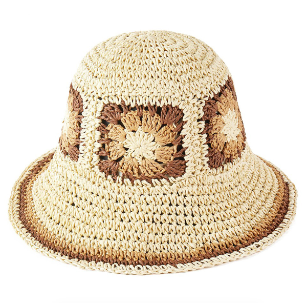 Floral Crochet Straw Bucket Hat