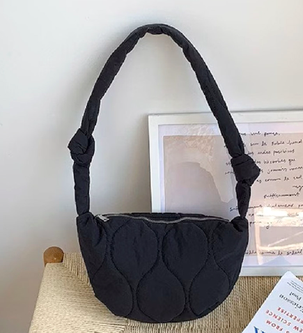 Quilted Puffer Half Moon  Bag