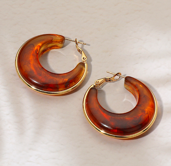 Gold Trimmed Chunky Resin Hoop Earrings