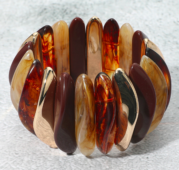 Acetate Metal Abstract Bar Beaded Stretch Bracelet