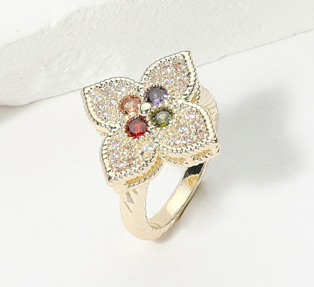 Multi Stone Pave Clover Ring