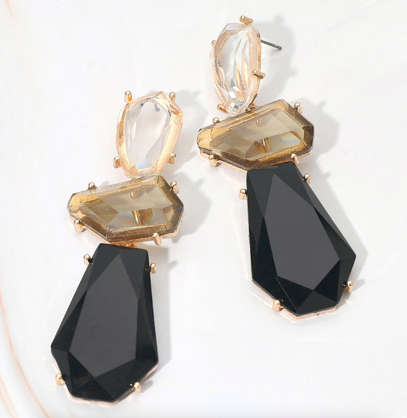 Geometric Three Stone Cluster Drop Earrings