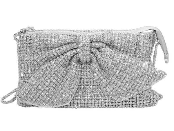 Silver Mesh Rhinestone Bow Bag