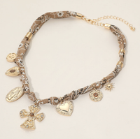 Boho Cross Charm Braided Scarf Necklace