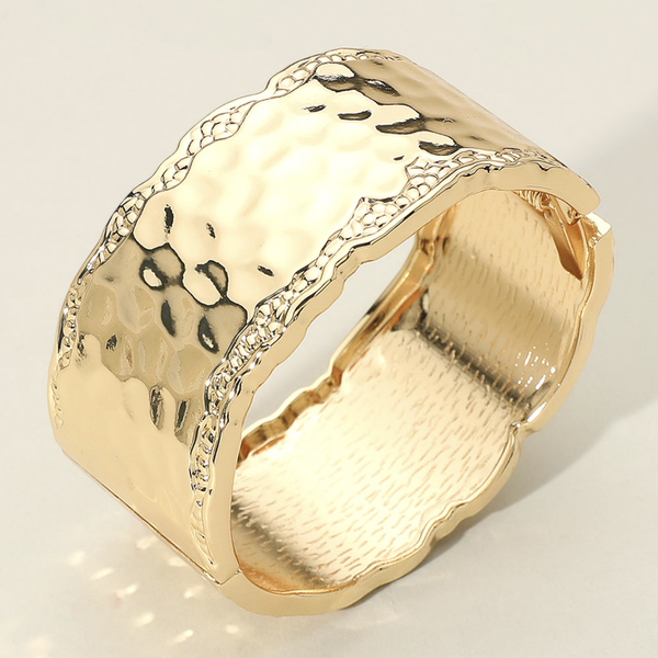 Hammered Metal Wide Hinged Bangle Bracelet