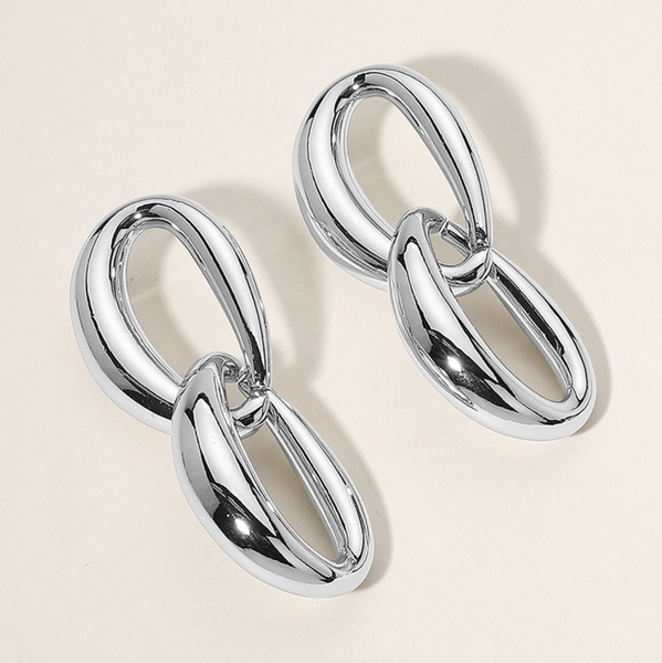 Silver Chunky Metal Ring Earrings