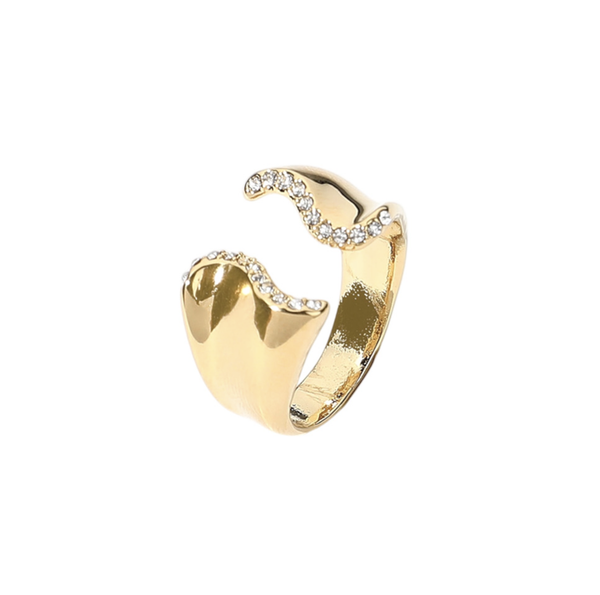 Gold Pave Wavy Tip Ring