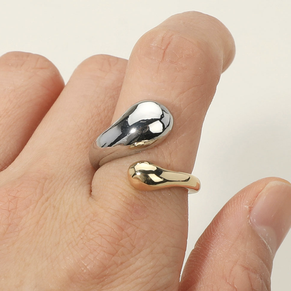 Two Tone Metal Open Wrap Adjustable Ring