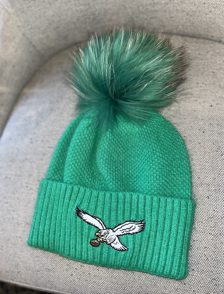 Kelly Green Eagles Fur Pom Hat