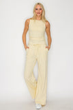 Yellow Micro Rib Relaxed Leg Pants