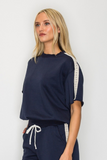 Navy French Terry Lace Tee
