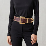 Wide Faux Leather Hammered Buckle Belt