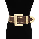 Wide Faux Leather Hammered Buckle Belt