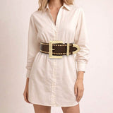 Wide Faux Leather Hammered Buckle Belt