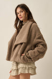 Tan Fleece Lapel Front Jacket