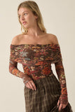 Floral-Print Mesh Foldover Off-Shoulder Bodysuit