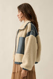 Sherpa Fleece and Denim Zip-Up Pocket Jacket