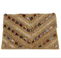Gold Beaded Envelope Clutch Bag