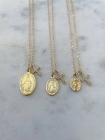 Large Virgin Mary Miraculous Medal and Cross Necklace