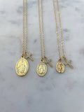 Large Virgin Mary Miraculous Medal and Cross Necklace
