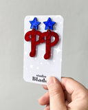 Phillies Red P and Blue Star Earrings