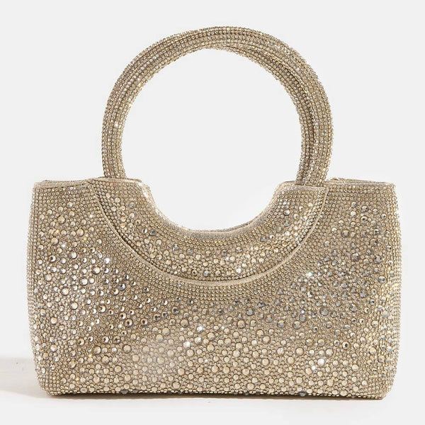 Gold Rhinestone Circle Handle Bag
