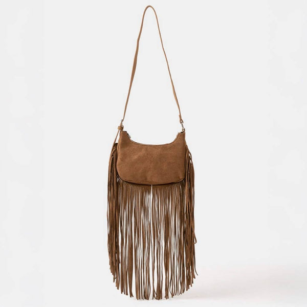 Faux Suede Fringe Crossbody Bag