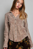 Vintage Wash Thermal Button Down Top