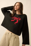 Red Ribbon-Bow Knit Sweater
