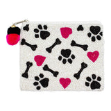 Paw Prints & Hearts Beaded Pouch
