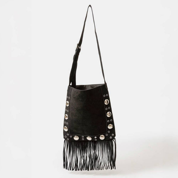 Faux Suede Grommet Fringe Tote Bag
