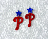 Phillies Red P and Blue Star Earrings