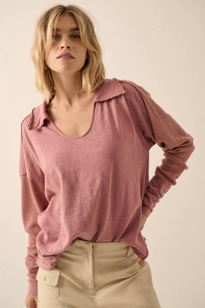 Collared Scoop Neck Knit Top