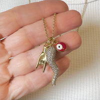 Lisa Perfect CZ Italian Horn & Evil Eye Charm Necklace