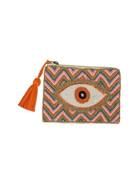 Orange Evil Eye Beaded Coin Purse