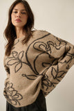 Floral Jacquard Knit Loose Fit Sweater