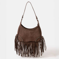 Faux Suede Fringe Belt Decor Shoulder Bag