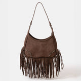 Faux Suede Fringe Belt Decor Shoulder Bag
