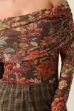 Floral-Print Mesh Foldover Off-Shoulder Bodysuit