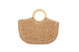 Straw Clutch Bead Handle Handbag