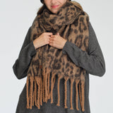 Leopard Print Fringe Scarf