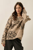 Floral Jacquard Knit Loose Fit Sweater