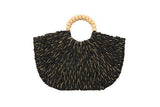 Straw Clutch Bead Handle Handbag